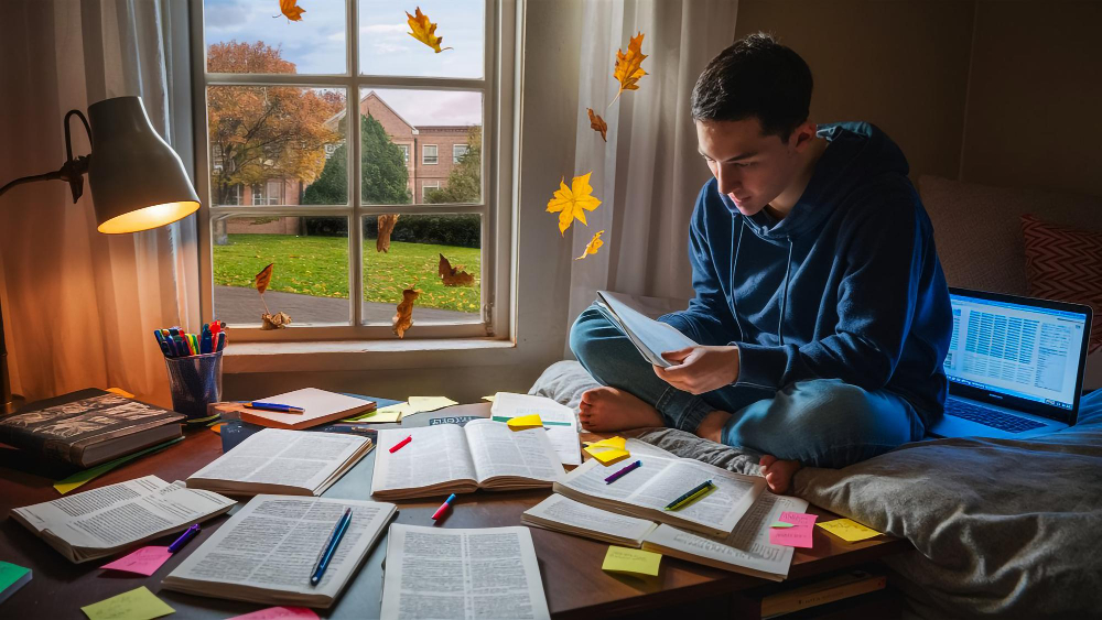 a man sitting on a couch reading a book